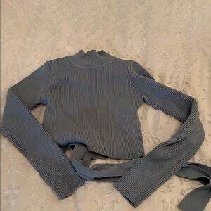 Zara Blue Ribbed Knit Sweater Open Back